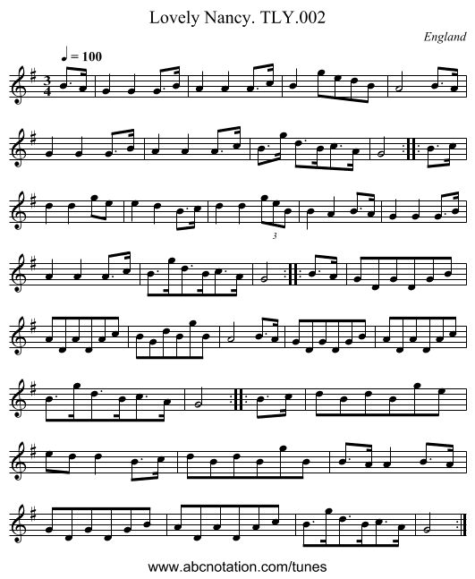Lovely Nancy. TLY.002 - staff notation