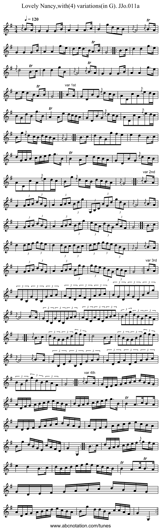 Lovely Nancy,with(4) variations(in G). JJo.011a - staff notation