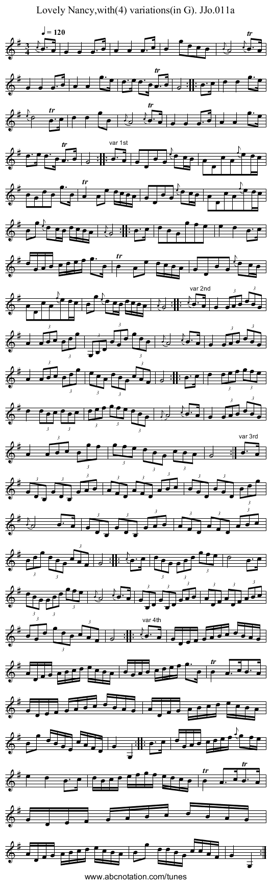 Lovely Nancy,with(4) variations(in G). JJo.011a - staff notation