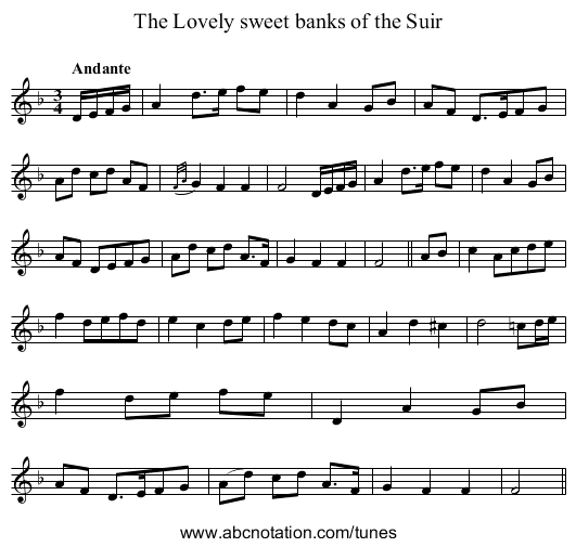 Lovely sweet banks of the Suir, The - staff notation