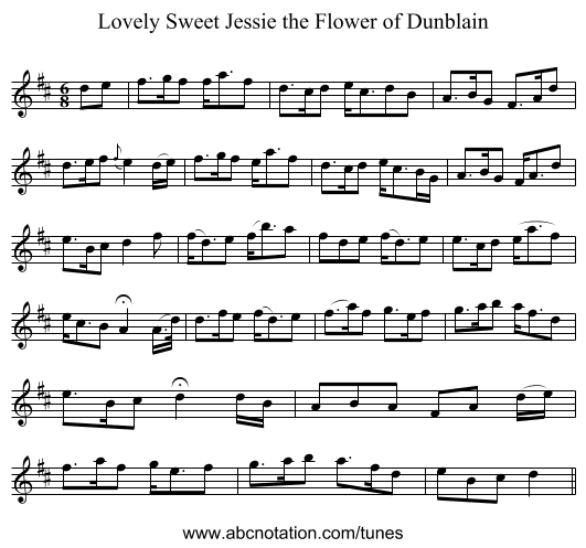 Lovely Sweet Jessie the Flower of Dunblain - staff notation