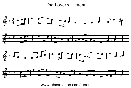 Lover's Lament, The - staff notation