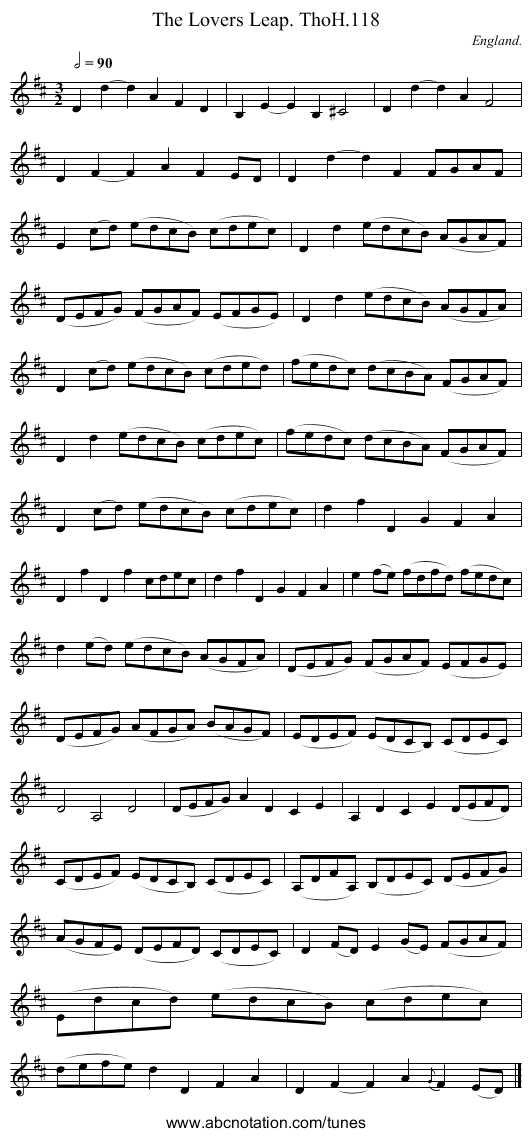 Lovers Leap. ThoH.118, The - staff notation