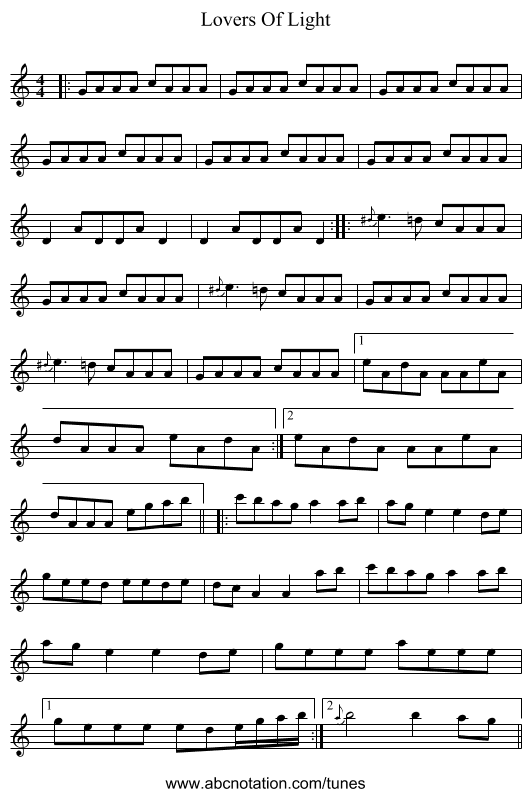 Lovers Of Light - staff notation