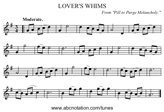 LOVER'S WHIMS - staff notation