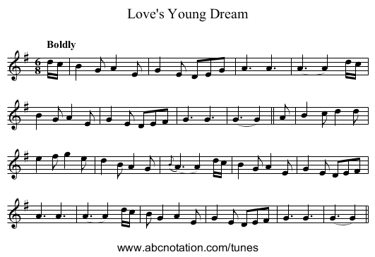 Love's Young Dream - staff notation