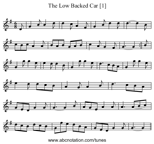 Low Backed Car [1], The - staff notation