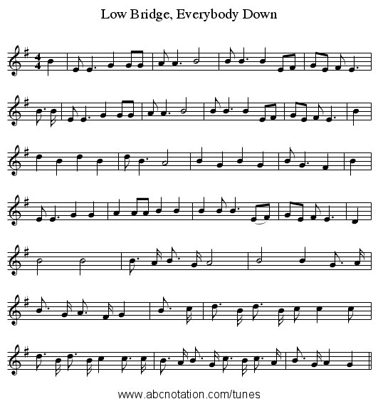 Low Bridge, Everybody Down - staff notation