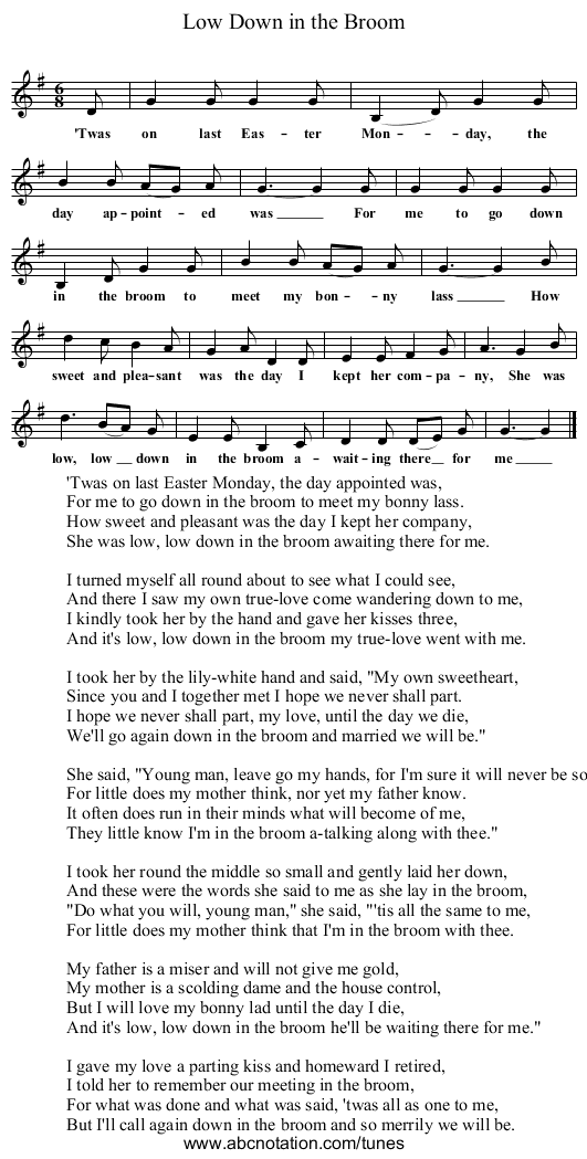 Low Down in the Broom - staff notation