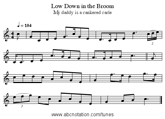Low Down in the Broom - staff notation