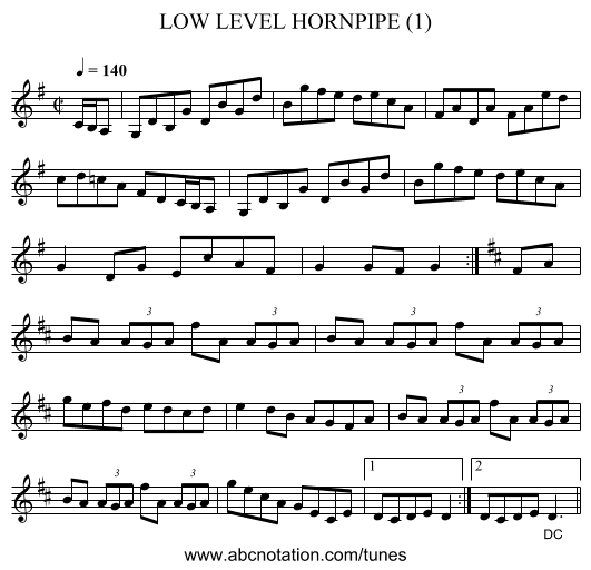 LOW LEVEL HORNPIPE (1) - staff notation