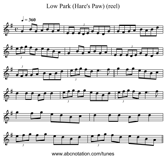 Low Park (Hare's Paw) (reel) - staff notation