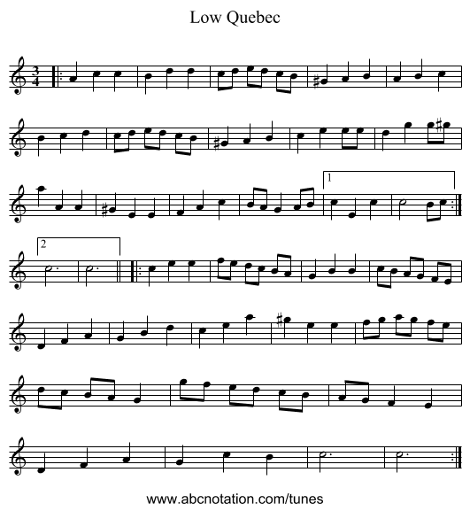 Low Quebec - staff notation