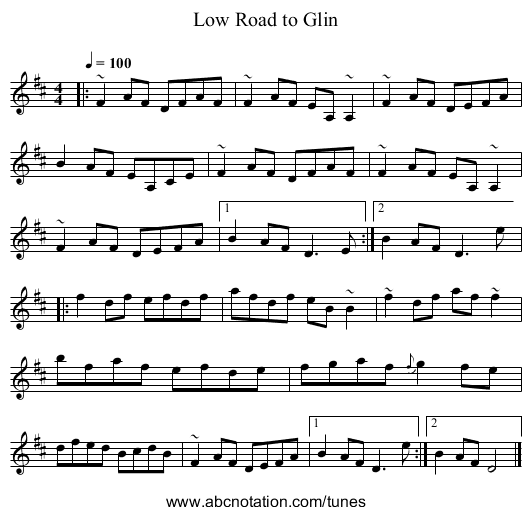 Low Road to Glin - staff notation