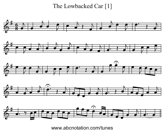 Lowbacked Car [1], The - staff notation