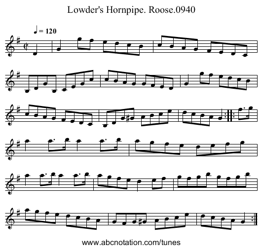 Lowder's Hornpipe. Roose.0940 - staff notation