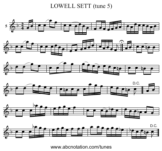LOWELL SETT (tune 5) - staff notation