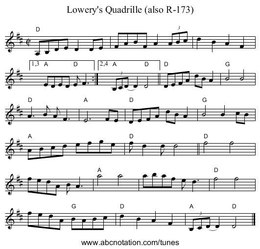 Lowery's Quadrille (also R-173) - staff notation