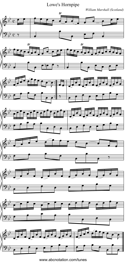 Lowe's Hornpipe - staff notation