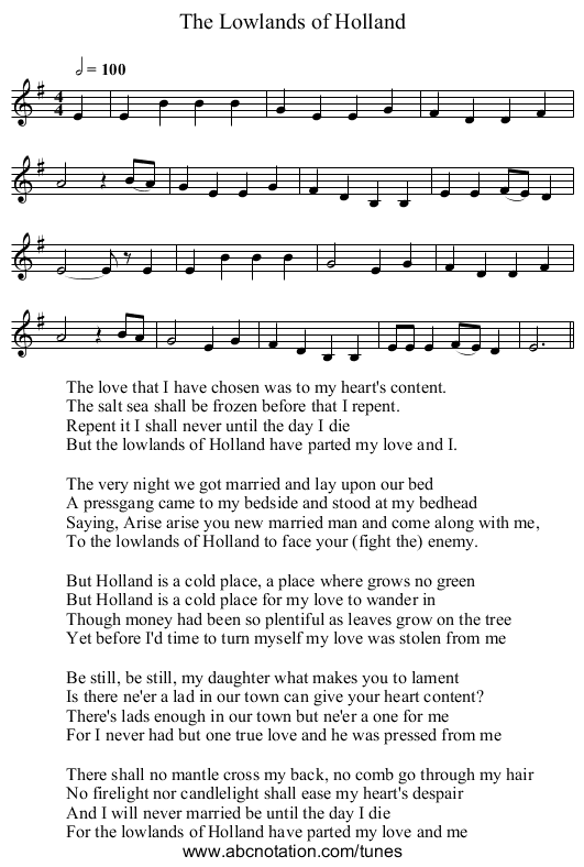 Lowlands of Holland, The - staff notation
