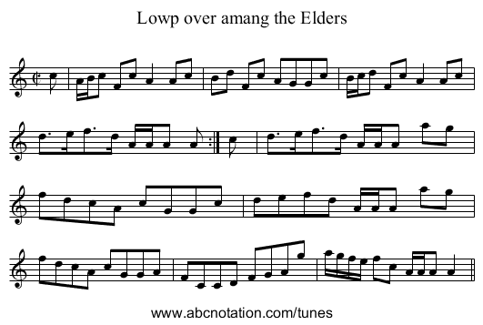 Lowp over amang the Elders - staff notation