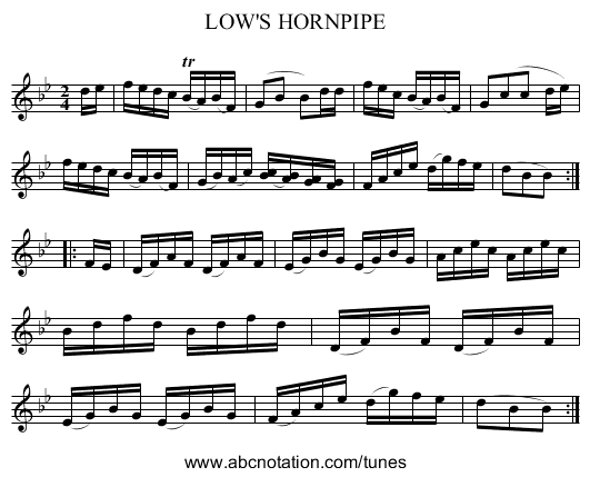 LOW'S HORNPIPE - staff notation