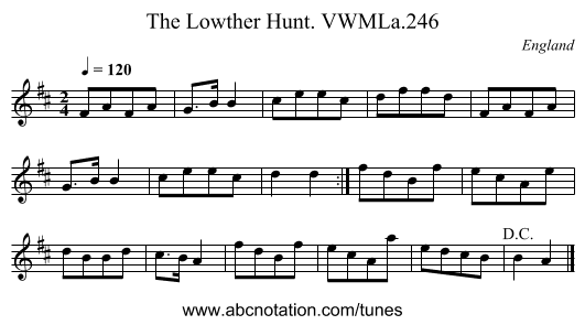 Lowther Hunt. VWMLa.246, The - staff notation
