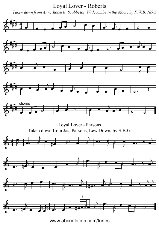Loyal Lover - Roberts - staff notation