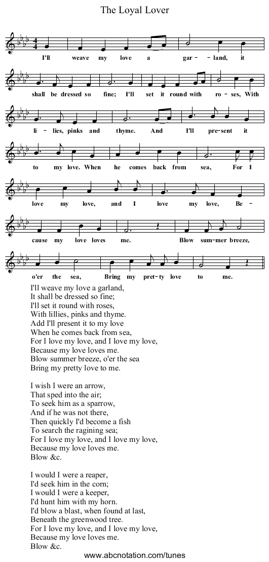 Loyal Lover, The - staff notation