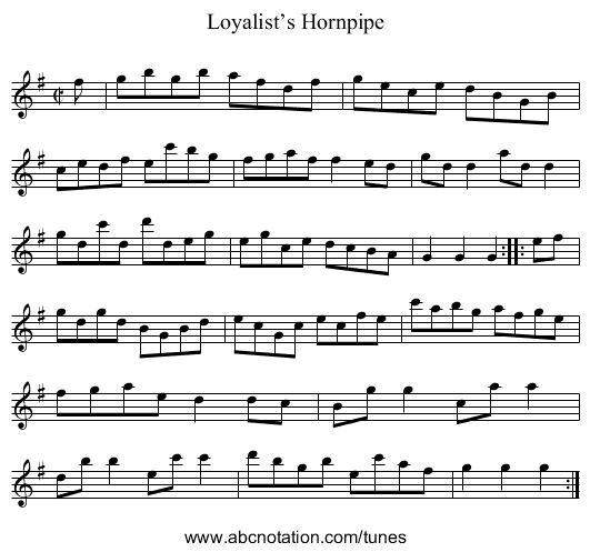Loyalist’s Hornpipe - staff notation