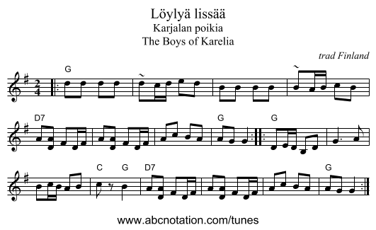 Löylyä lissää - staff notation