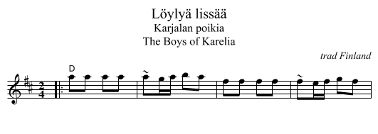 L&ouml;yly&auml; liss&auml;&auml; - staff notation