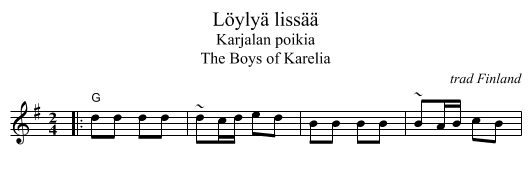 L&ouml;yly&auml; liss&auml;&auml; - staff notation
