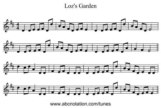 Loz's Garden - staff notation