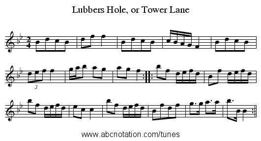 Lubbers Hole, or Tower Lane - staff notation