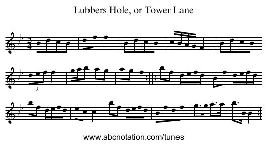 Lubbers Hole, or Tower Lane - staff notation