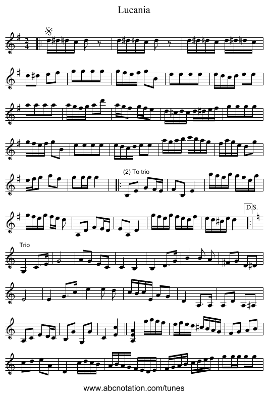 Lucania - staff notation