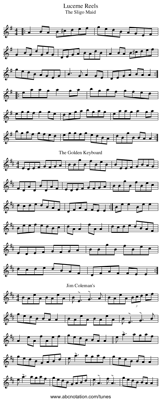 Lucerne Reels - staff notation