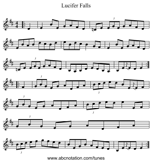 Lucifer Falls - staff notation