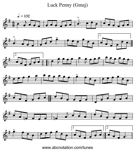 Luck Penny (Gmaj) - staff notation
