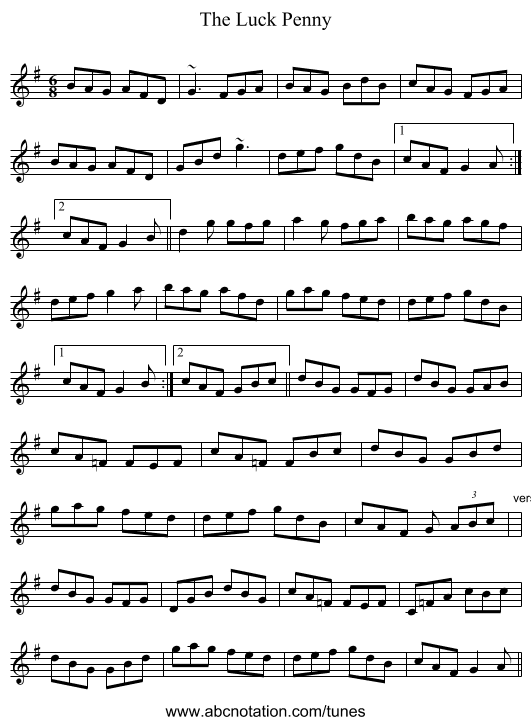 Luck Penny, The - staff notation