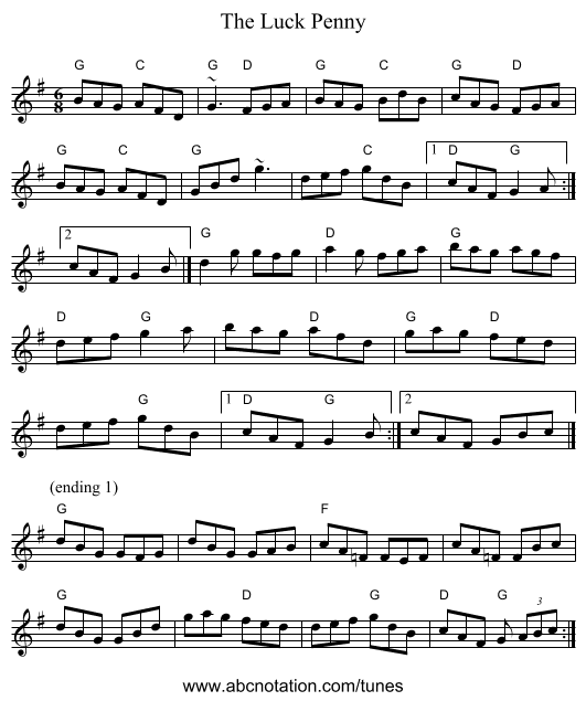 Luck Penny, The - staff notation