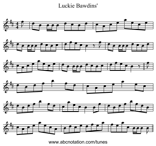 Luckie Bawdins' - staff notation
