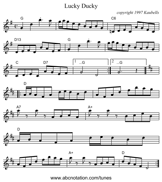 Lucky Ducky - staff notation