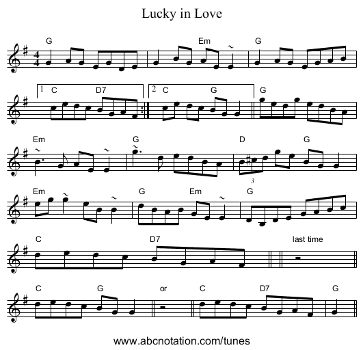 Lucky in Love - staff notation