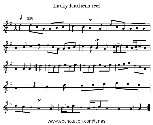 Lucky Kitchens reel - staff notation