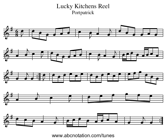 Lucky Kitchens Reel - staff notation