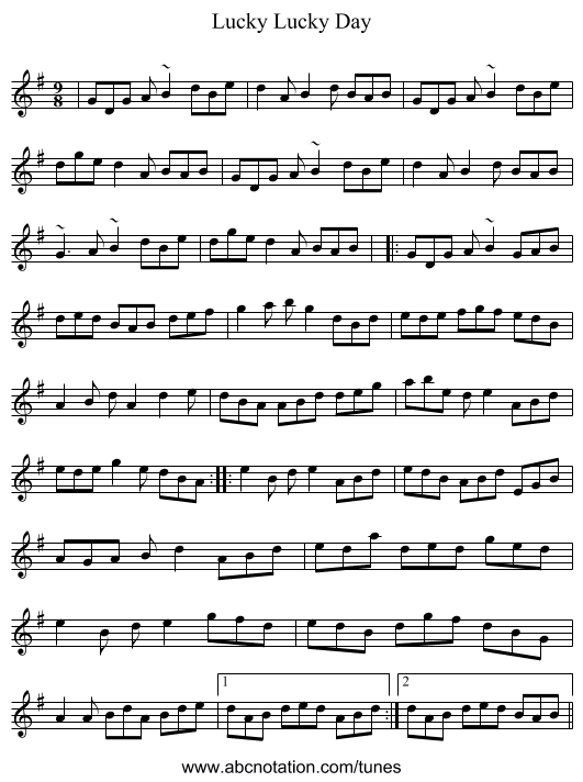 Lucky Lucky Day - staff notation