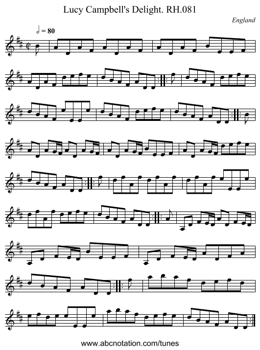 Lucy Campbell's Delight. RH.081 - staff notation