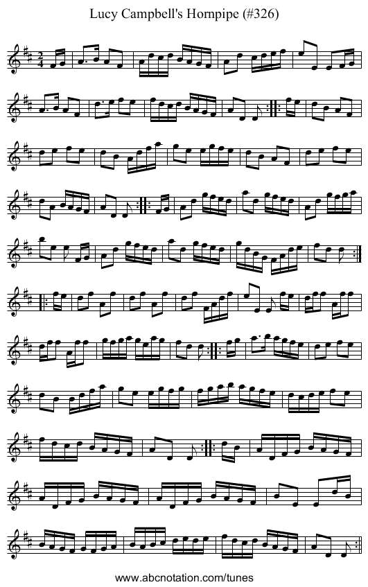 Lucy Campbell's Hornpipe (#326) - staff notation